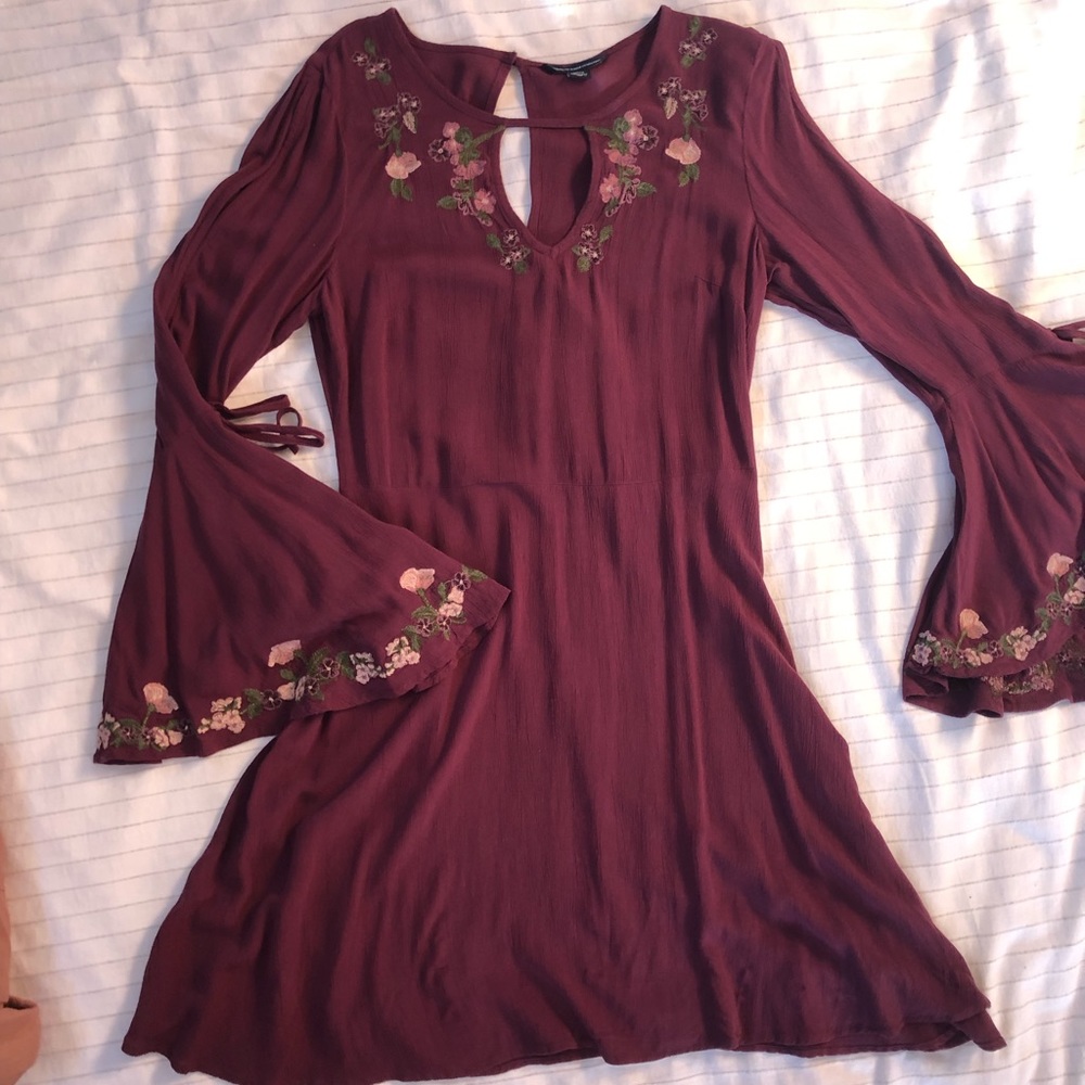 Bell-Sleeve Cold Shoulder Cranberry Dress